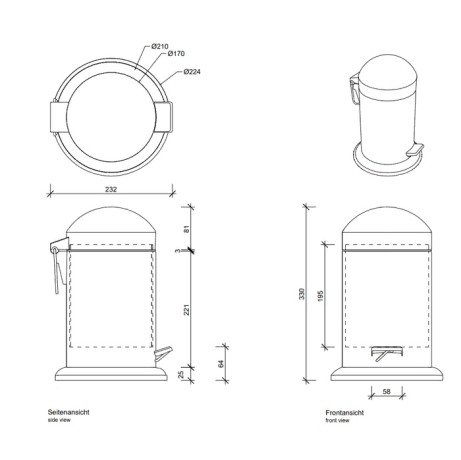 Ведро DECOR WALTHER BASIC 0608173 напольное цвет белый сталь полированная